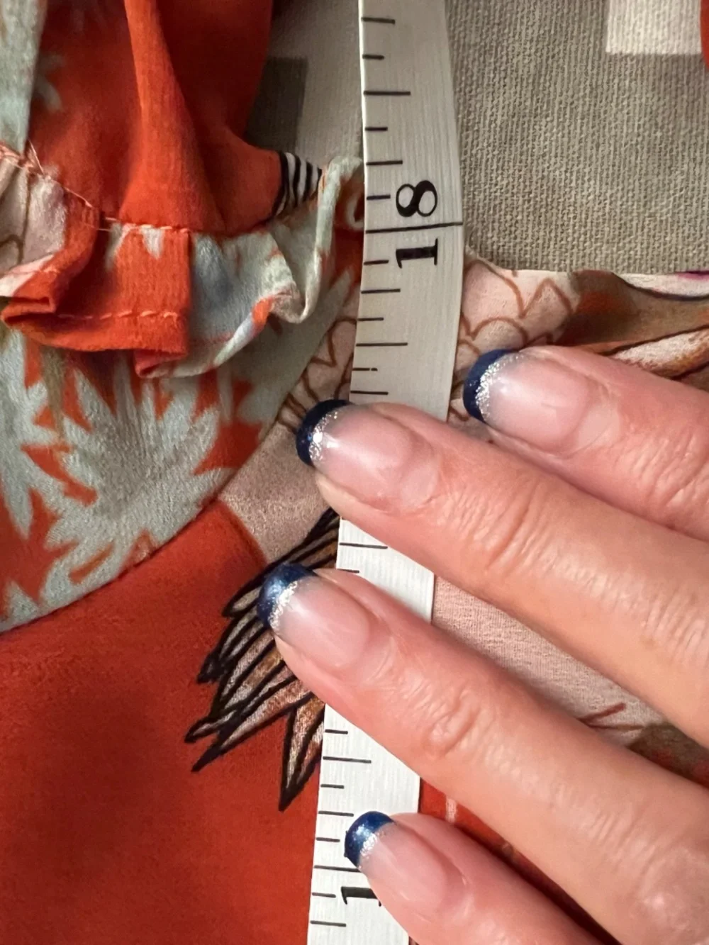 AUMBE Crane Print Tie Sleeve Blouse Orange Rust Size M